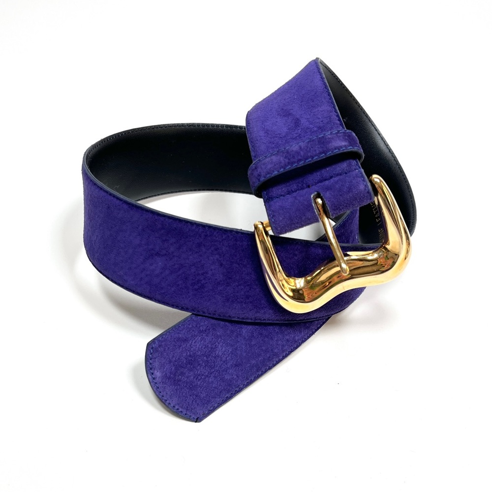 SUEDE leather purple belt with gold tone buckle S